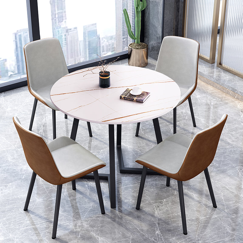Round Traditional Luxury Dining Table Sintered Stone Table with Double Pedestal,31.5"L x 29.5"H