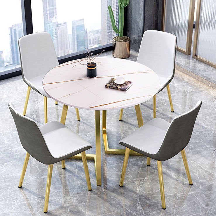 Round Traditional Luxury Dining Table Sintered Stone Table with Double Pedestal,31.5"L x 29.5"H