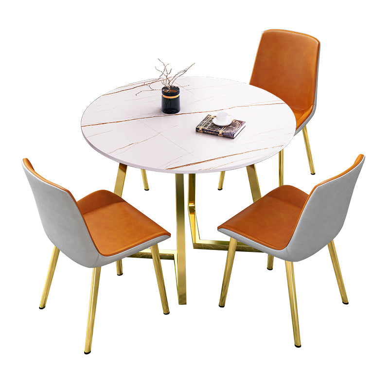 Round Traditional Luxury Dining Table Sintered Stone Table with Double Pedestal,31.5"L x 29.5"H