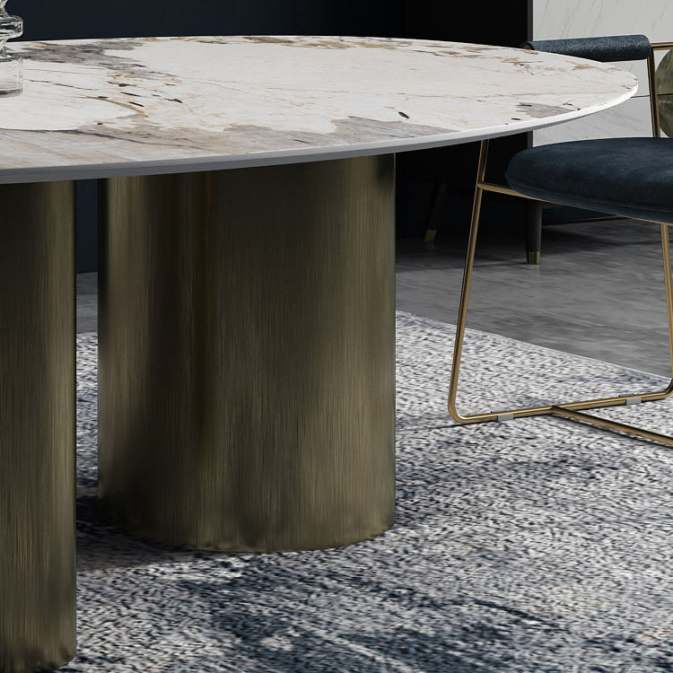 Oval Traditional Luxury Dining Table White Sintered Stone Table with 3 Gold Legs