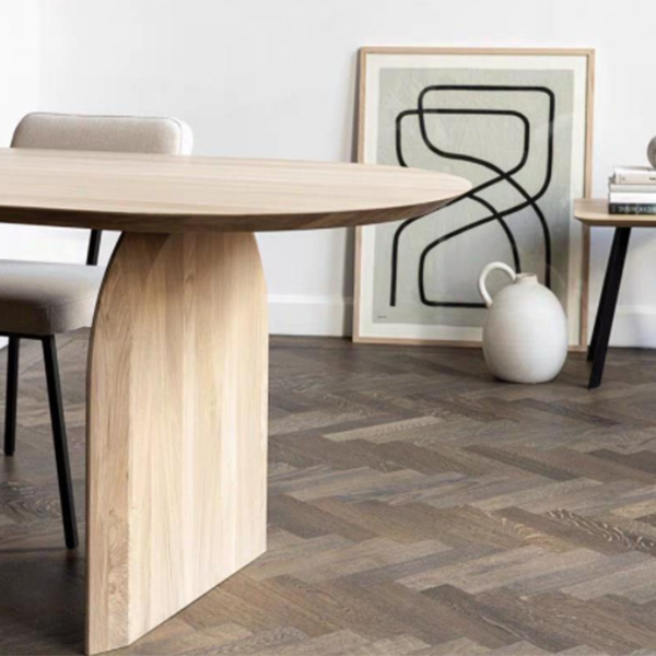 Ovale dinette tafel eenvoud stijl dubbele voetstukmeubels voor binnen
