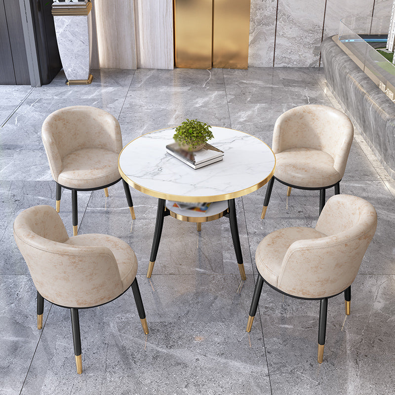 Mesa de comedor redonda contemporánea de metal mesa de comedor de madera fabricada con piernas