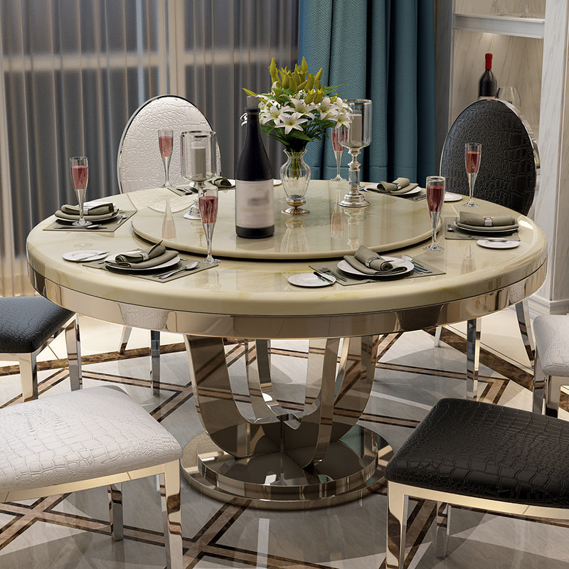 Luxury Style Marble Dining Table Metallic Single Pedestal Round Table for Home