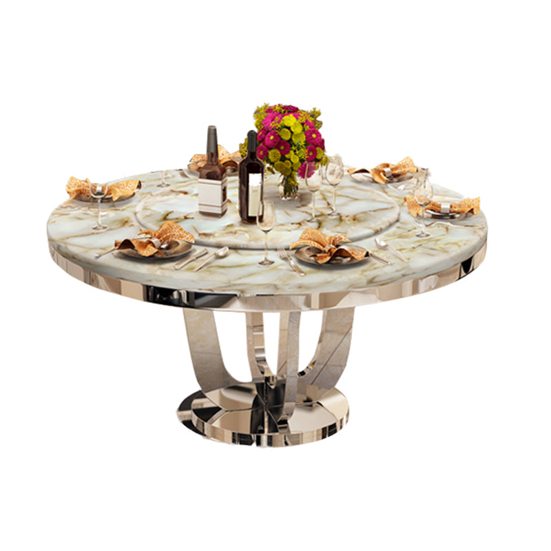 Luxury Style Marble Dining Table Metallic Single Pedestal Round Table for Home