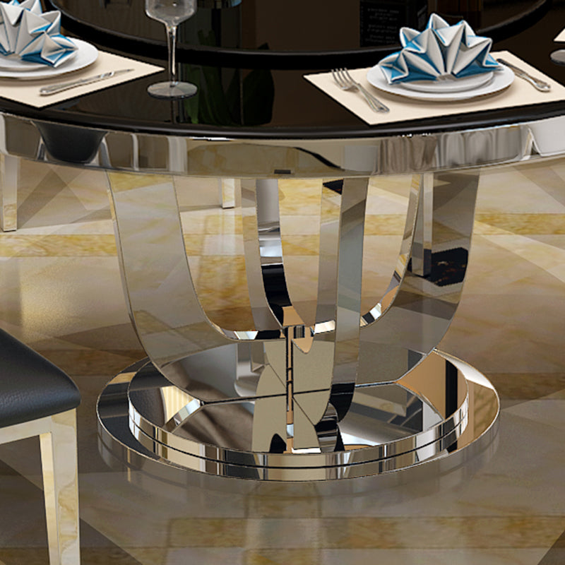 Luxusstil Marmor Esstisch Metallic Single Podest Runde Tisch für Zuhause