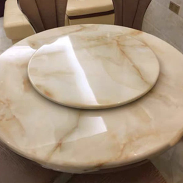 Luxury Style Marble Dining Table Metallic Single Pedestal Round Table for Home