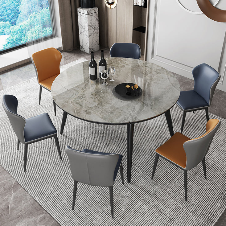 Sintered Stone Top Extendable Round Table for Restaurant Modern Dining Table with Black 4 Legs