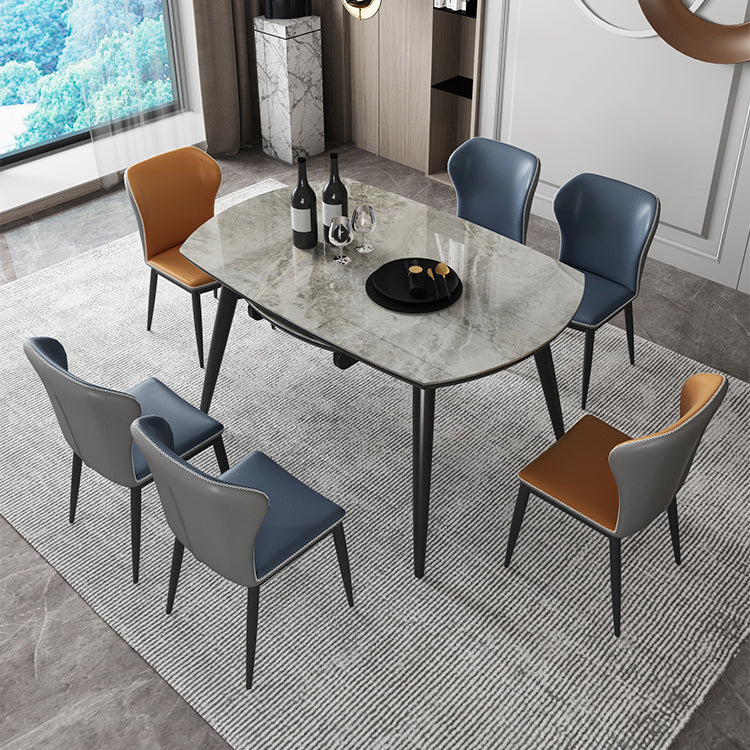 Sintered Stone Top Extendable Round Table for Restaurant Modern Dining Table with Black 4 Legs