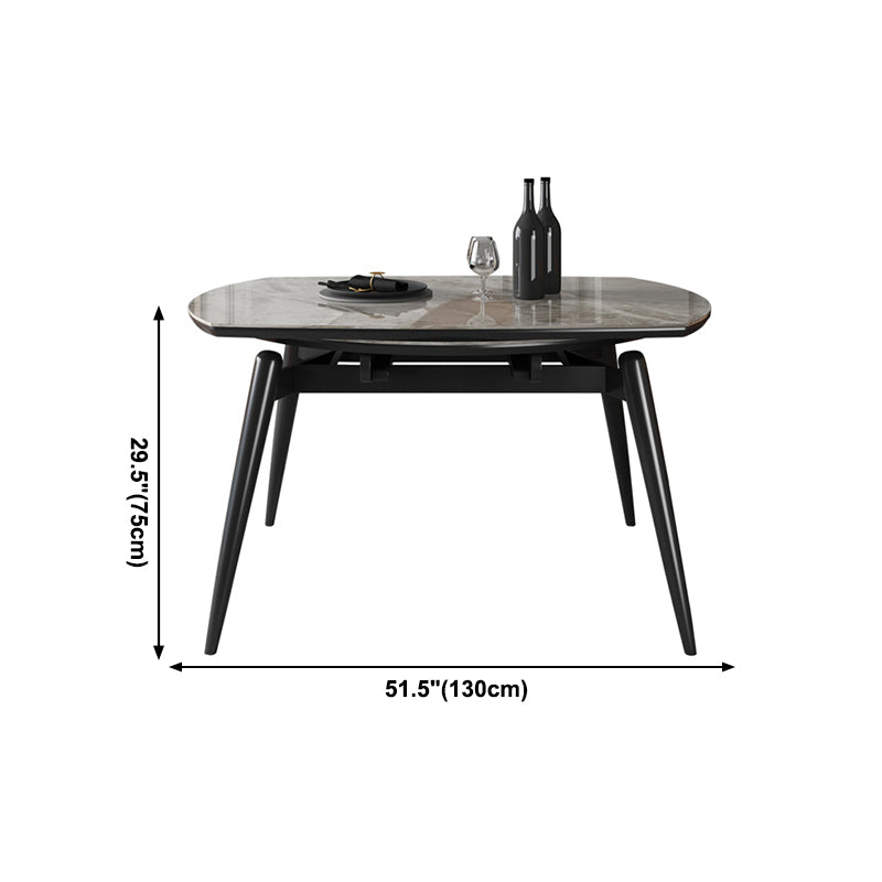 Sintered Stone Top Extendable Round Table for Restaurant Modern Dining Table with Black 4 Legs