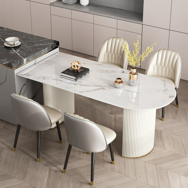 Zeitgenössischer Stil Stein Esstisch Doppelte Sockel Basis Freiformtisch für Zuhause