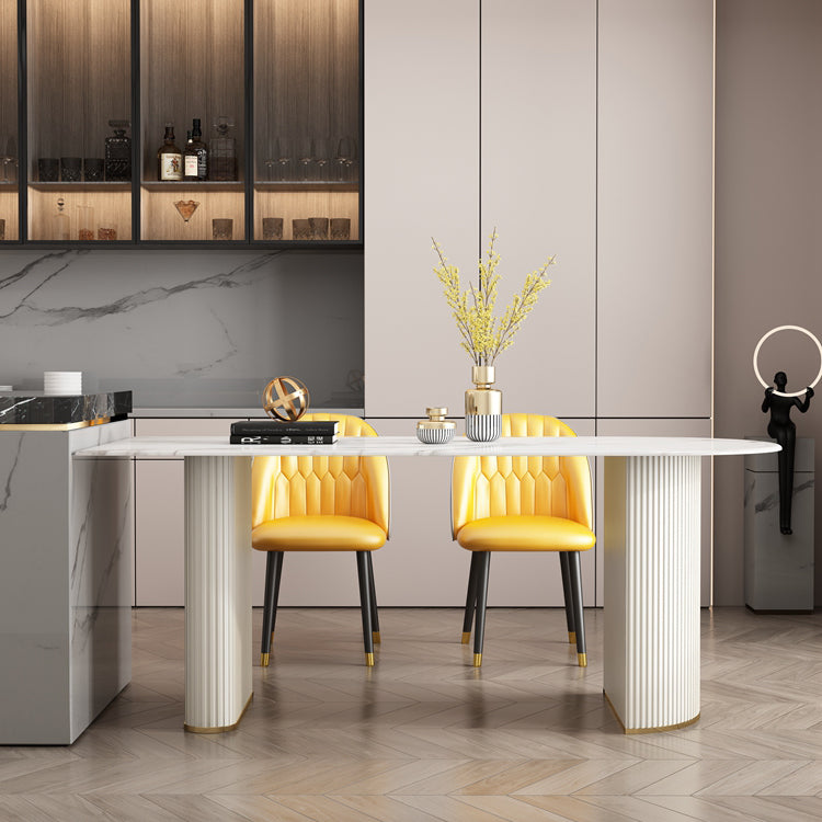 Zeitgenössischer Stil Stein Esstisch Doppelte Sockel Basis Freiformtisch für Zuhause