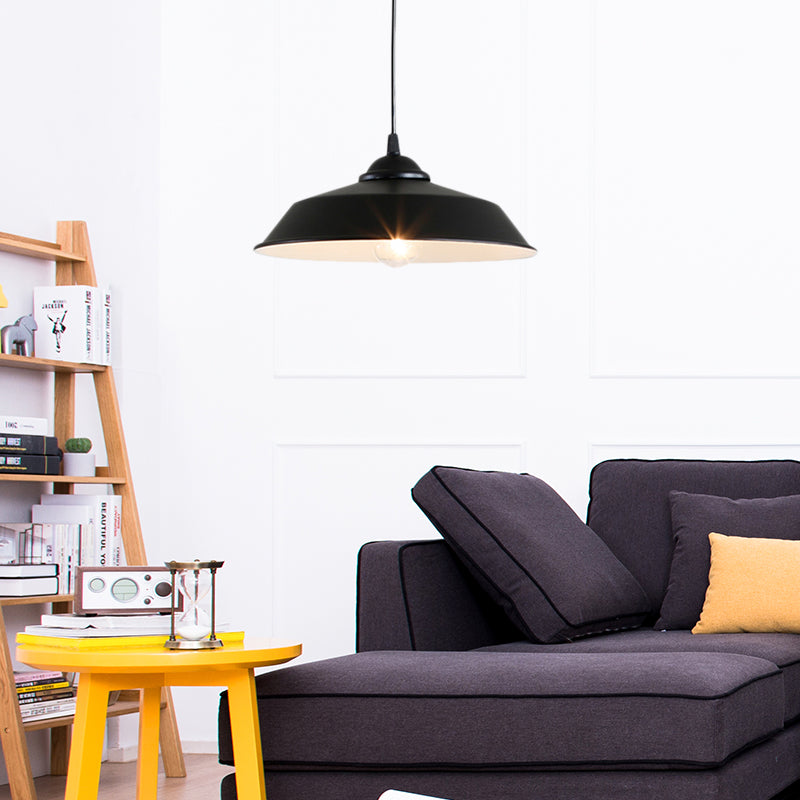Metallic Black Finish Ceiling Lamp Barn Shade 1 Head Retro Industrial Hanging Pendant Light for Restaurant, 10"/14" Wide