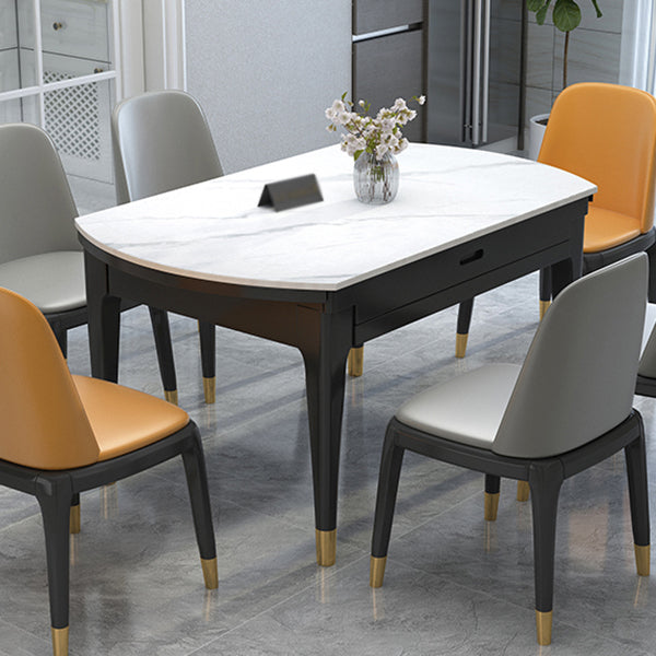Round Sintered Stone Table Traditional Luxury Dining Room Table with 4 Black Legs