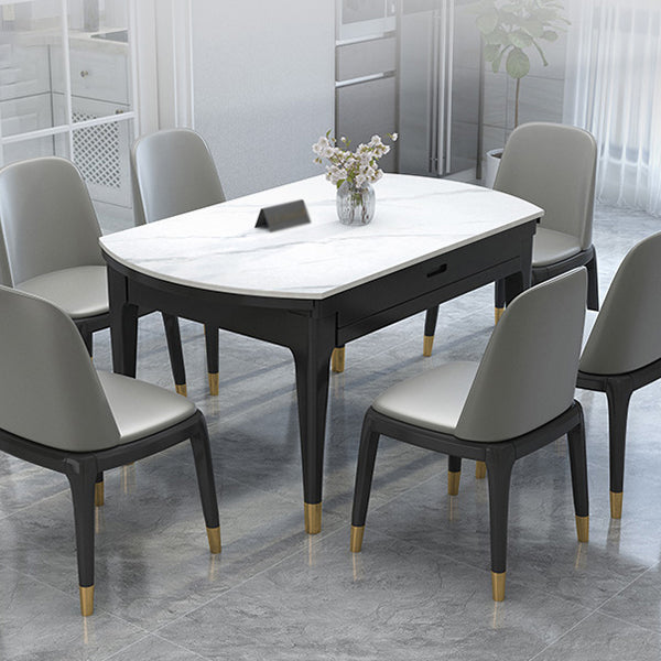 Round Sintered Stone Table Traditional Luxury Dining Room Table with 4 Black Legs