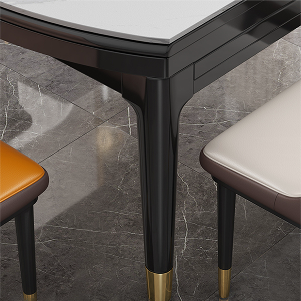 Round Sintered Stone Table Traditional Luxury Dining Room Table with 4 Black Legs