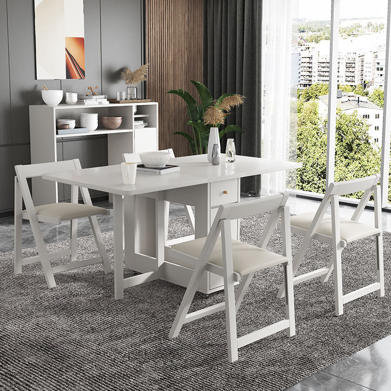Foldable Artificial Wood Table in White Medieval Modern Rectangle Table with Trestle Base