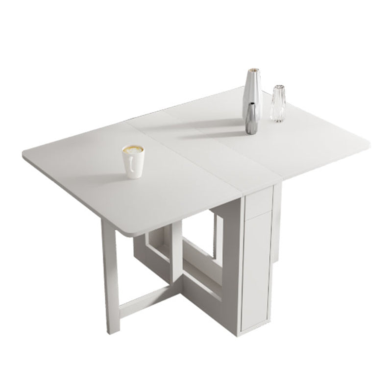 Foldable Artificial Wood Table in White Medieval Modern Rectangle Table with Trestle Base