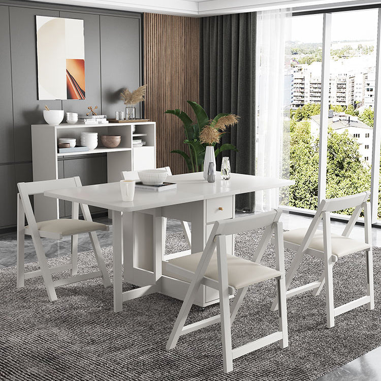 Foldable Artificial Wood Table in White Medieval Modern Rectangle Table with Trestle Base