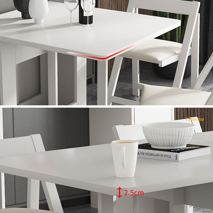 Foldable Artificial Wood Table in White Medieval Modern Rectangle Table with Trestle Base
