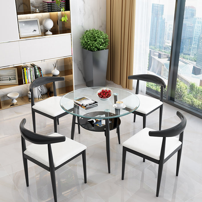 Moderne glazen eettafel 31.5 "Ronde eettafel met zwart frame voor huisgebruik