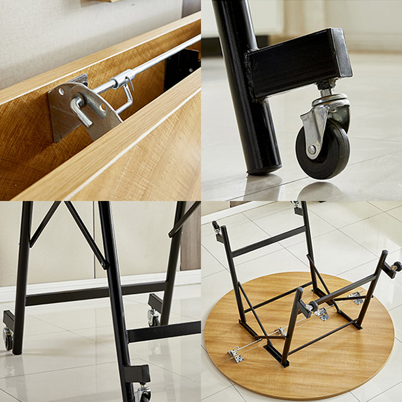 47.2-inch Metal Mid-Century Modern Round Dining Table Wood Top Table for Dining Room