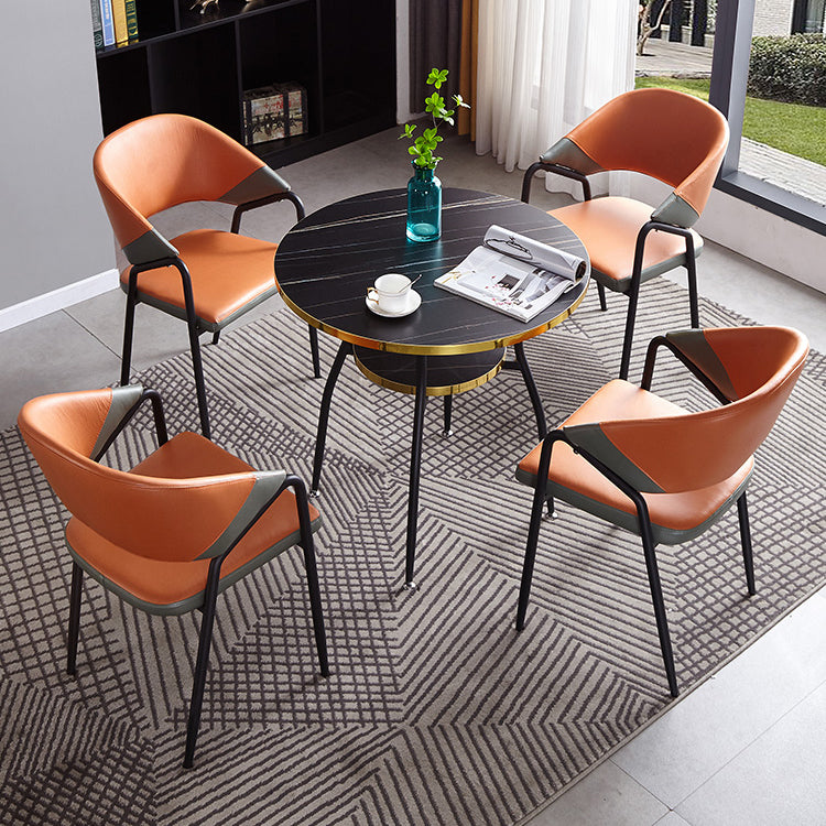 Tavolo da pranzo rotondo contemporaneo in metallo da 31,5 pollici tavolo in legno con gambe nere