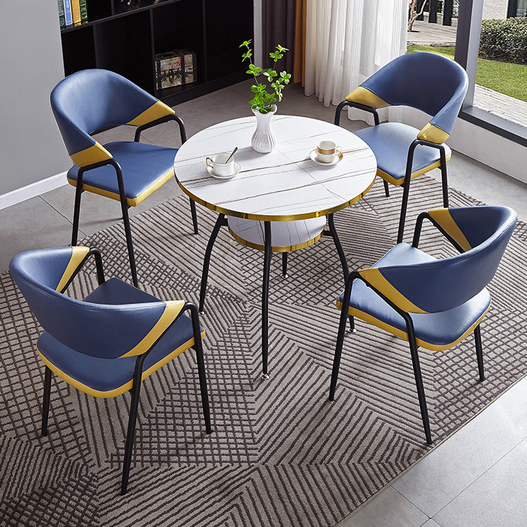 Tavolo da pranzo rotondo contemporaneo in metallo da 31,5 pollici tavolo in legno con gambe nere