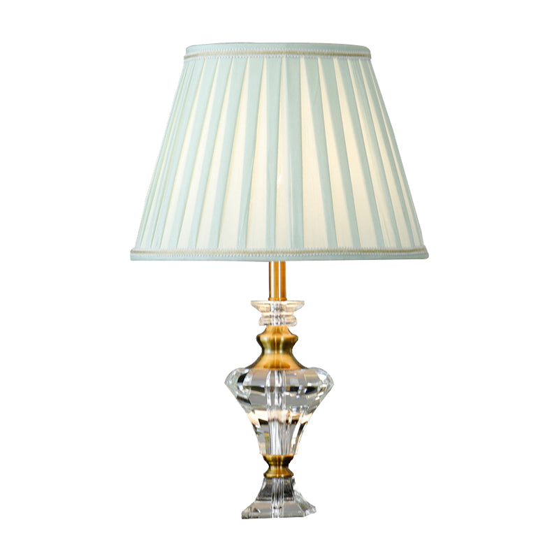 1-Licht-Wohnzimmertisch Licht Moderner See Blue Night Lampe mit Urnen-Form-Kristallbasis