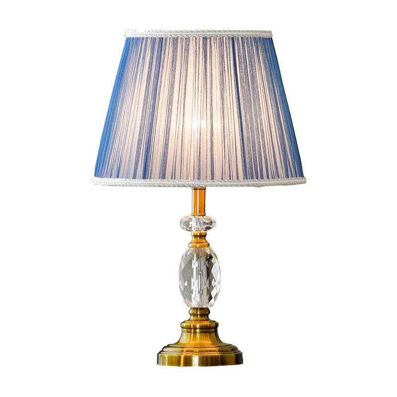 Veilleuse en cristal à facettes en forme de cône, éclairage de table bleu moderniste à 1 ampoule avec détails imitation tressés