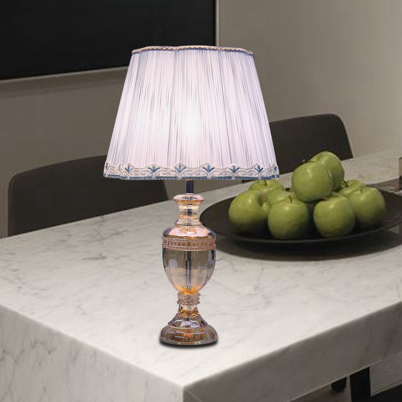 Lampada notturna di urna azzurra Minimalista 1-bulba K9 Accensione da comodino Crystal con tonalità in tessuto affusolato