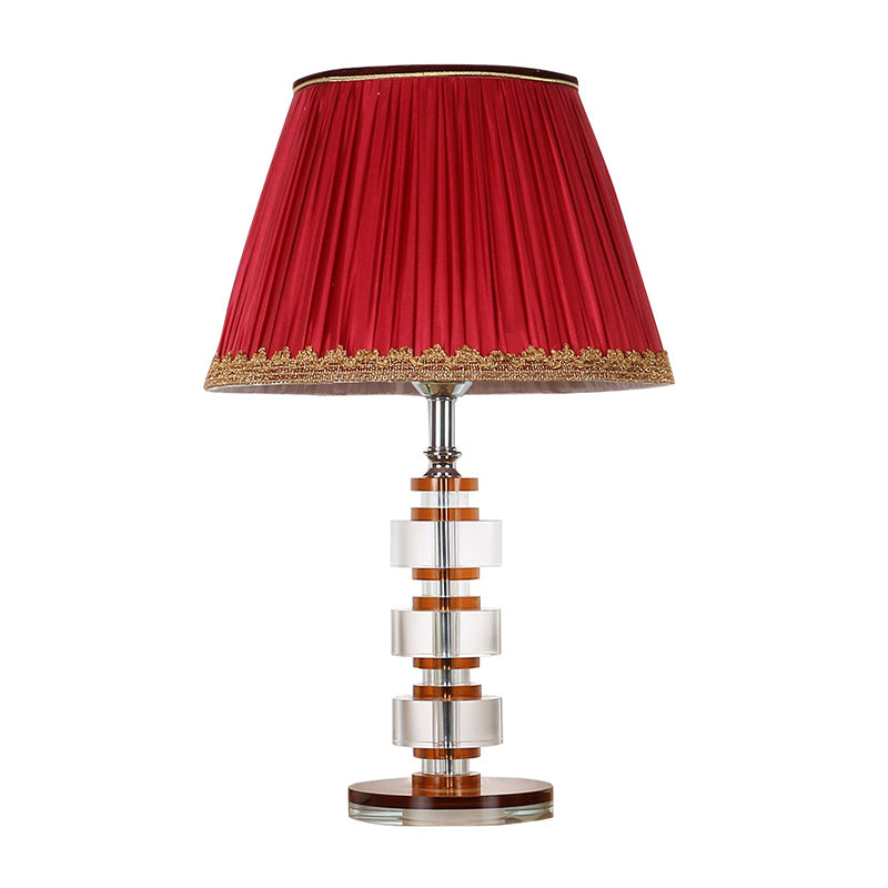 1-Head Living Room Nightstand Lighting Modern Red Table Lamp with Round Clear Crystal