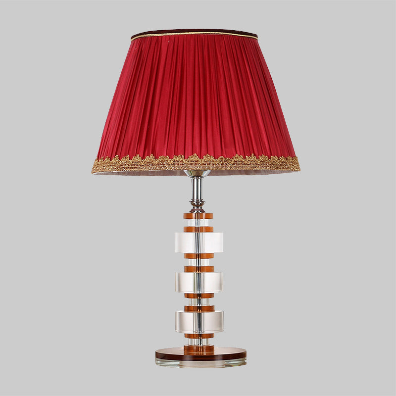 1-Head Living Room Nightstand Lighting Modern Red Table Lamp with Round Clear Crystal