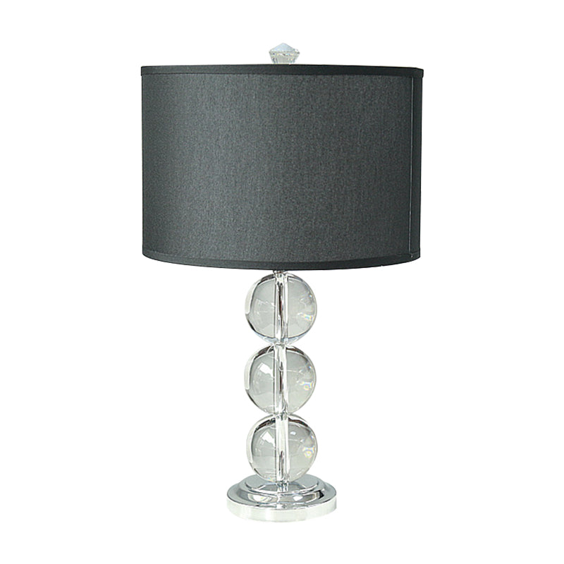 Fabric Drum Night Table Lighting Minimalist 1-Bulb Black Nightstand Lamp with Crystal Accent