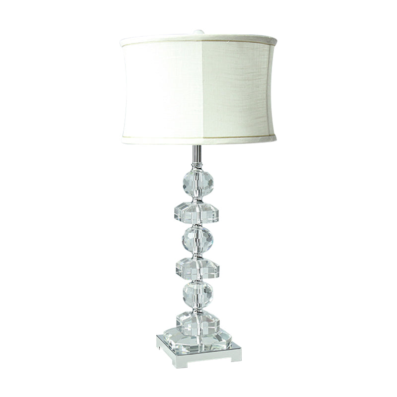 Lampe de table à tambour blanche moderne 1 éclairage de table de nuit en cristal clair pour le salon