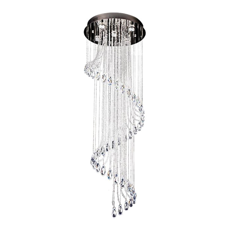 Spiraler Wasserfalltreppe Multi-Pendant zeitgenössischer klarer Kristallkugel 5-Bulb-Federungslampe