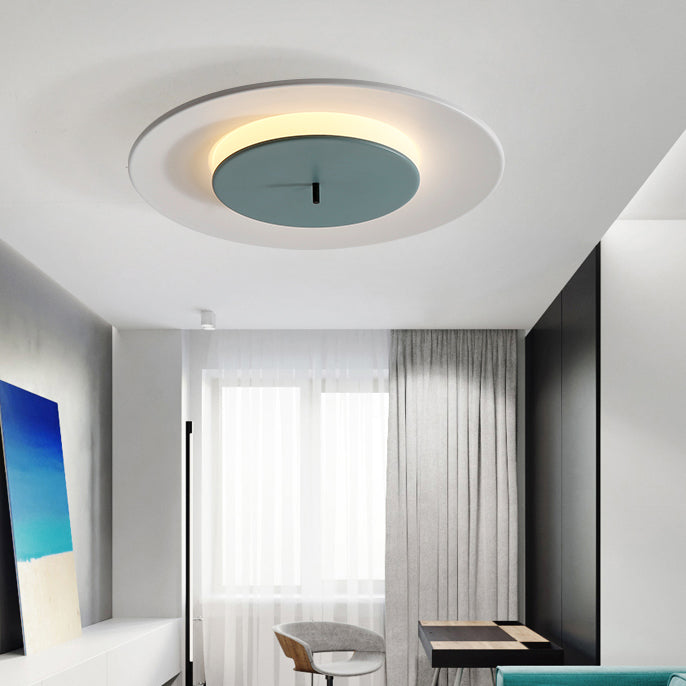 Lámpara de techo LED nórdica moderna, montaje empotrado circular de hierro lacado con pantalla acrílica