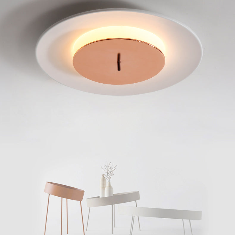 Lámpara de techo LED nórdica moderna, montaje empotrado circular de hierro lacado con pantalla acrílica