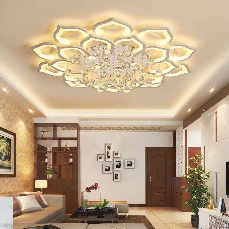 Lámpara de techo de cristal LED con forma de flor, soporte empotrado acrílico moderno para sala de estar