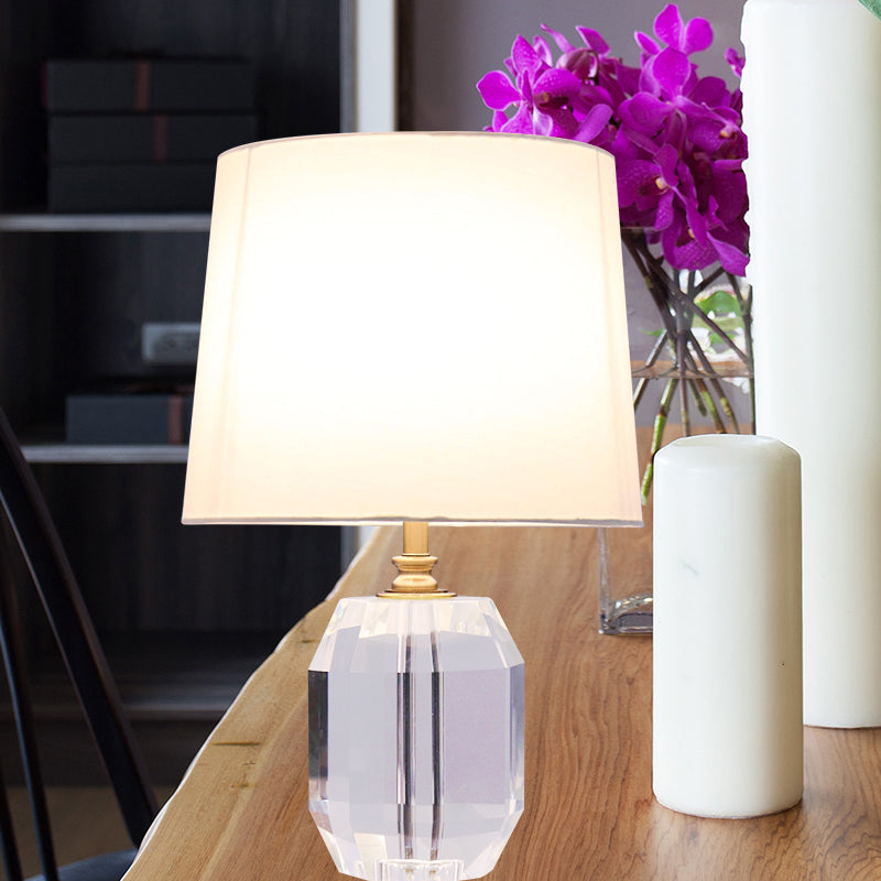 Minimalist Tapered Night Table Lighting Hand-Cut Crystal 1-Head Living Room Nightstand Light in White, 18"/21" Long
