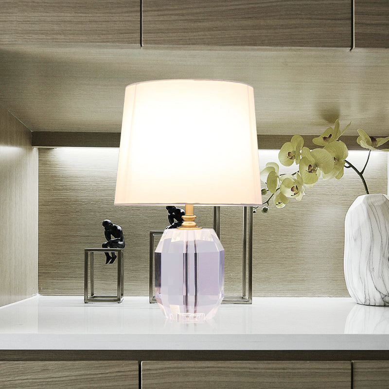 Minimalist Tapered Night Table Lighting Hand-Cut Crystal 1-Head Living Room Nightstand Light in White, 18"/21" Long