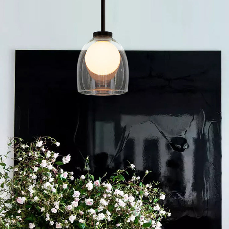 Moderne creatieve geometrische hangende lamp smeedijzeren binnenhanglamp met glazen schaduw