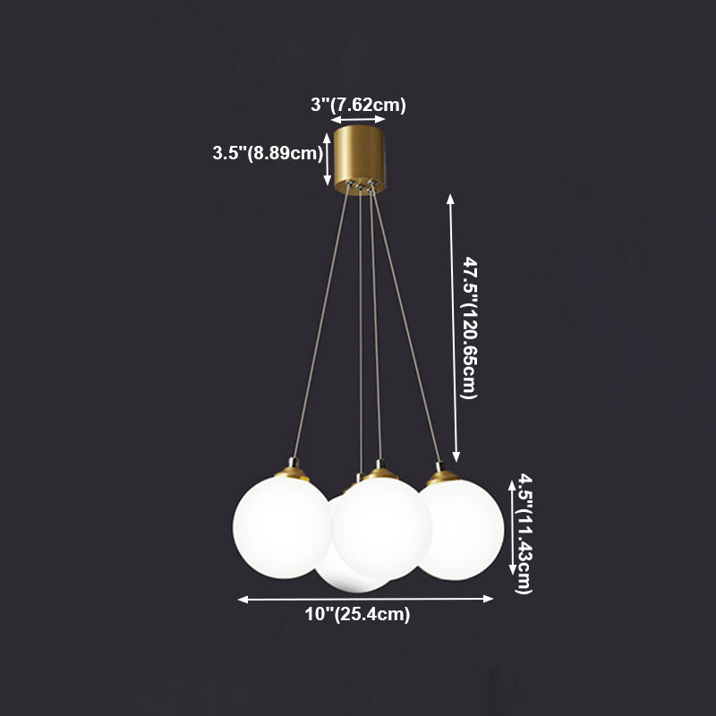 Lámpara colgante de globo de cobre ligero de simplicidad moderna con sombra de vidrio blanco