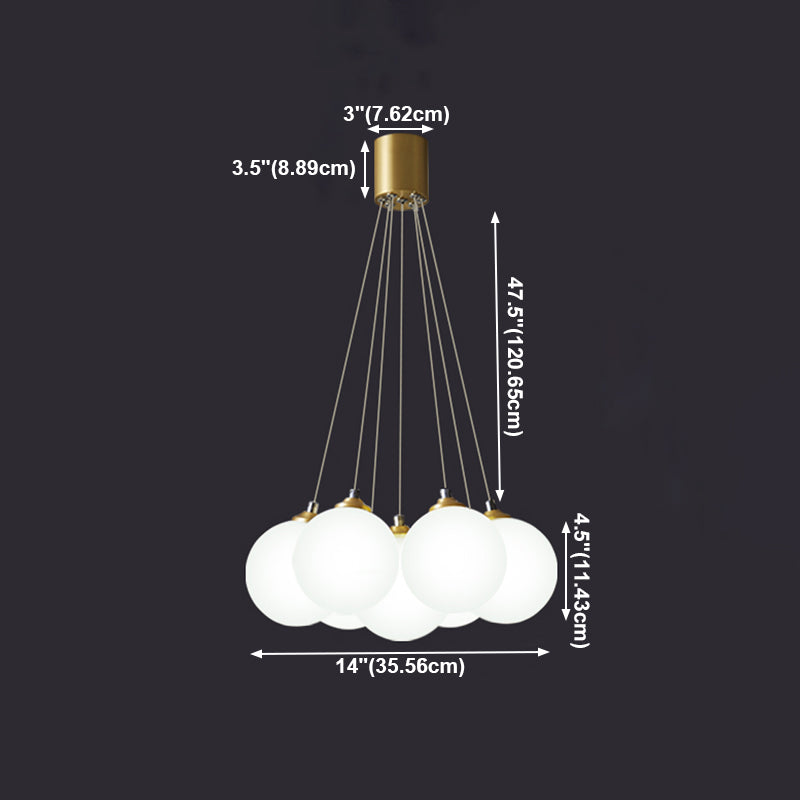 Lámpara colgante de globo de cobre ligero de simplicidad moderna con sombra de vidrio blanco