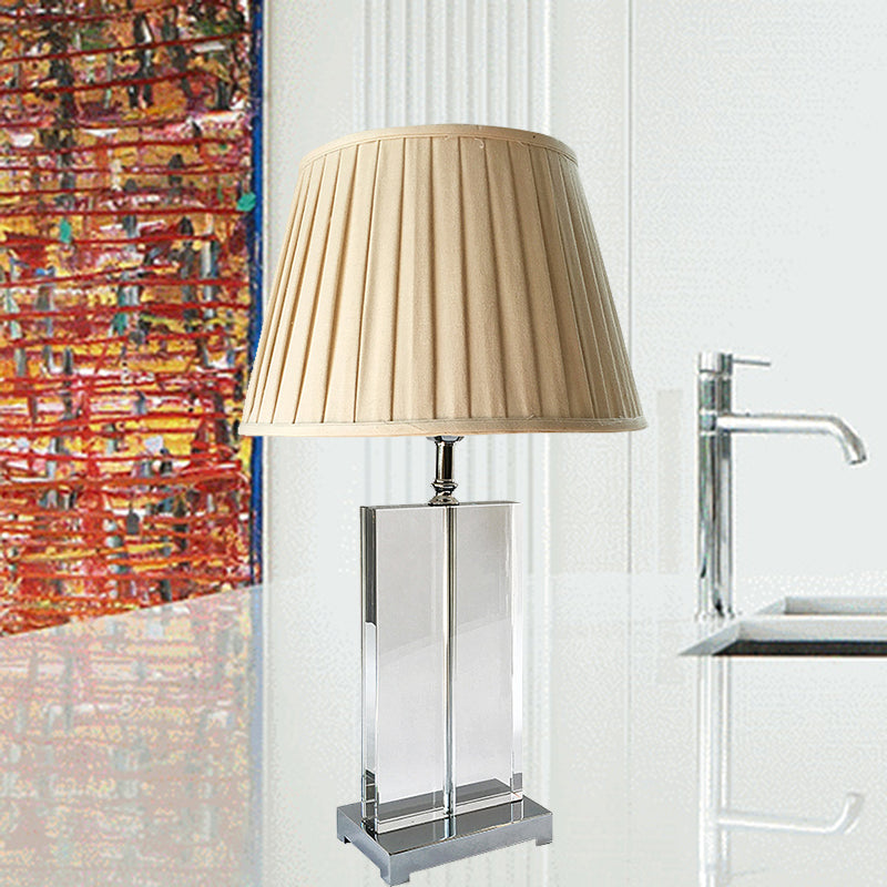 Lampe de table de chevet à abat-jour plissé en cristal, 1 lumière beige, éclairage de Table moderniste pour chambre à coucher