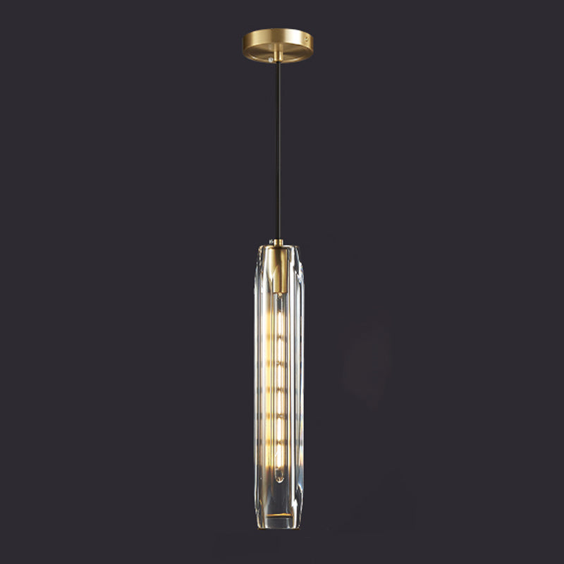 Crystal cilindrisch hanger licht in moderne luxe stijl koperen hangende lamp voor slaapkamer