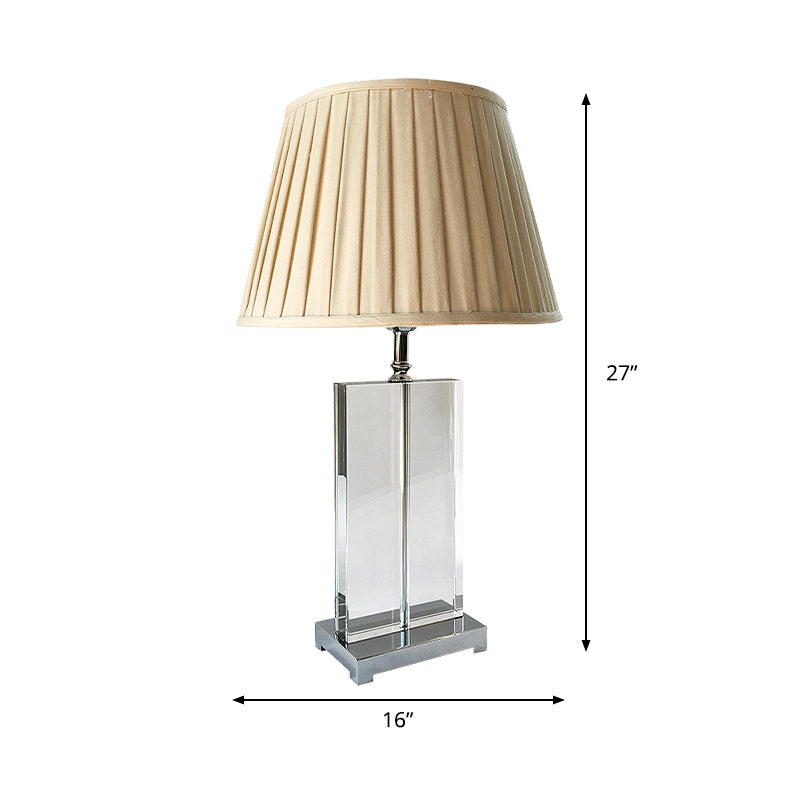 Lampe de table de chevet à abat-jour plissé en cristal, 1 lumière beige, éclairage de Table moderniste pour chambre à coucher
