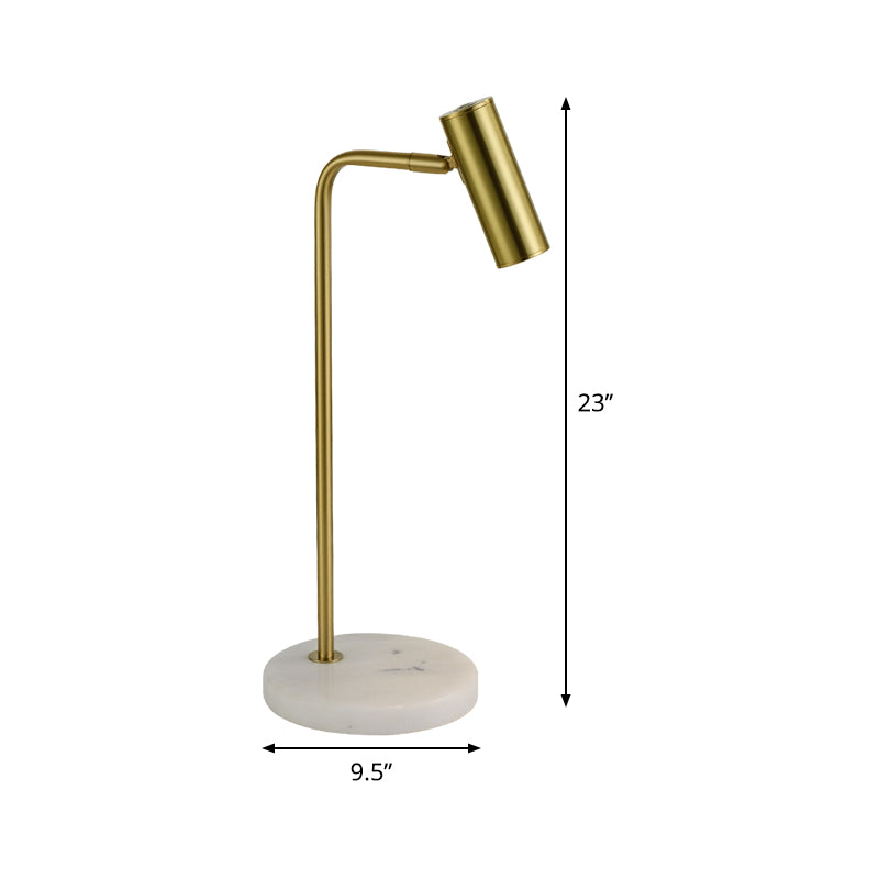 Metal Tubular Night Table Lighting Post-Modern 1 Bulb Gold Nightstand Lamp with Angled Arm for Study Room