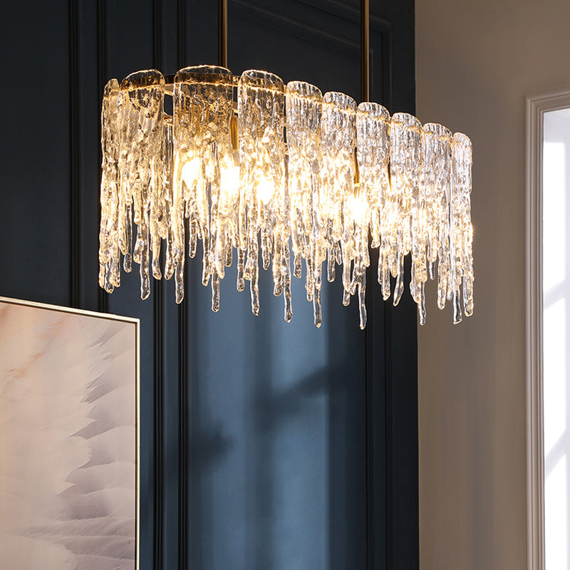 Icicle Shaped Glass Island Chandelier Lights Modern Living Room Hanging Pendant Lights