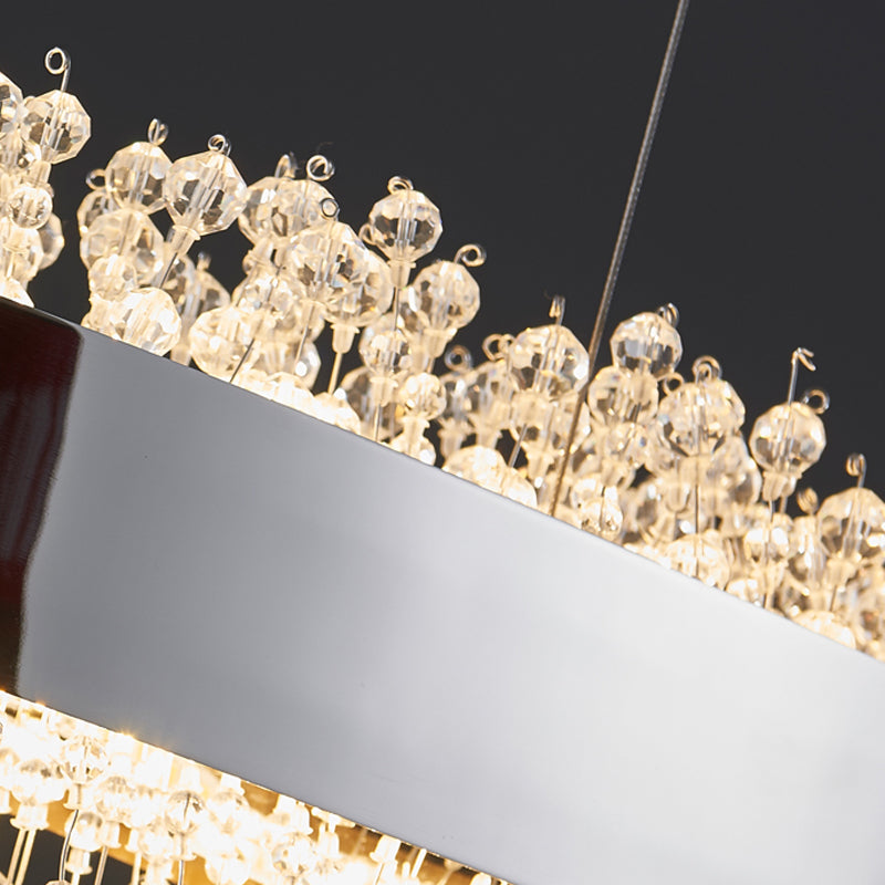 LED Dining Pendant Light Modern Simple Stainless Steel Crystal Hanging Lamp Fixture