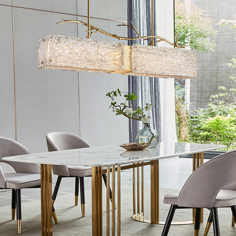 2-Light Island Light Modern Style Rectangular Shape Glass Pendant Lighting in Gold